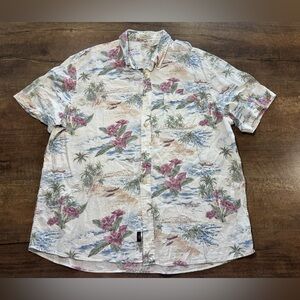 Faherty The Breeze Shirt Linen Blend Mens XXL Blue Hawaiian Beach Surf Floral 2X